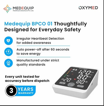 Oxymed Fully Automatic Digital Blood Pressure Monitor for Home Use – Upper Arm BP Machine with Large LED, Memory Storage & Hypertension Indicator